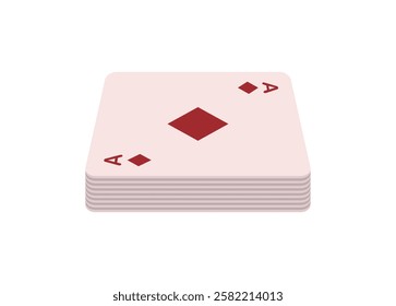 Stack of playing card. Diamond ace. Simple flat illustration in perspective view.