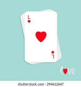 Stack of poker playing card with red heart sign Love background Flat design Vector illustration