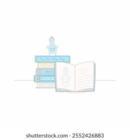 a stack of potion books for star magic potion making, vector illustration