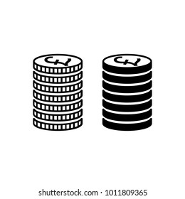 Stack of pound sterling coins. Piled coins with pound sterling signs with different edges. Vector Illustration
