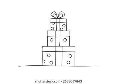Stack of presents line drawing gift boxes birthday celebration