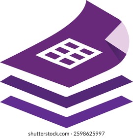 A stack of purple papers with a grid symbol on the top sheet