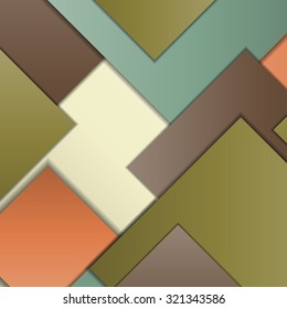 Stack of random rectangles hovering in space on a flat surface. Abstract background in the paradigm of material design. Perfect background texture with multiple colors and 3d effects.