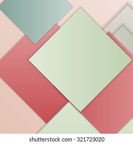 Stack of random rectangles hovering in space on a flat surface. Abstract background in the paradigm of material design. Perfect background texture with multiple colors and 3d effects.