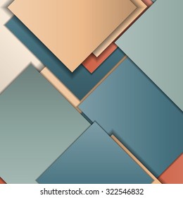 Stack of random rectangles hovering in space on a flat surface. Abstract background in the paradigm of material design. Perfect background texture with multiple colors and 3d effects.