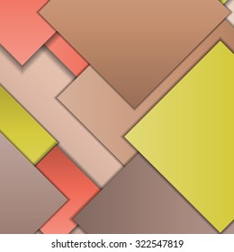 Stack of random rectangles hovering in space on a flat surface. Abstract background in the paradigm of material design. Perfect background texture with multiple colors and 3d effects.