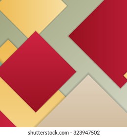 Stack of random rectangles hovering in space on a flat surface. Abstract background in the paradigm of material design. Perfect background texture with multiple colors and 3d effects.