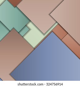 Stack of random rectangles hovering in space on a flat surface. Abstract background in the paradigm of material design. Perfect background texture with multiple colors and 3d effects.