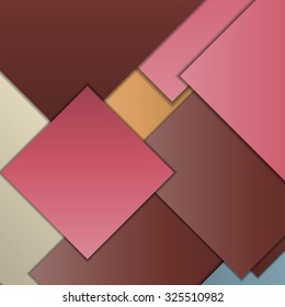 Stack of random rectangles hovering in space on a flat surface. Abstract background in the paradigm of material design. Perfect background texture with multiple colors and 3d effects.
