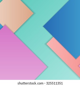 Stack of random rectangles hovering in space on a flat surface. Abstract background in the paradigm of material design. Perfect background texture with multiple colors and 3d effects.