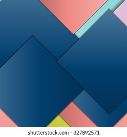 Stack of random rectangles hovering in space on a flat surface. Abstract background in the paradigm of material design. Perfect background texture with multiple colors and 3d effects.