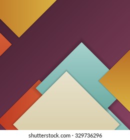 Stack of random rectangles hovering in space on a flat surface. Abstract background in the paradigm of material design. Perfect background texture with multiple colors and 3d effects.