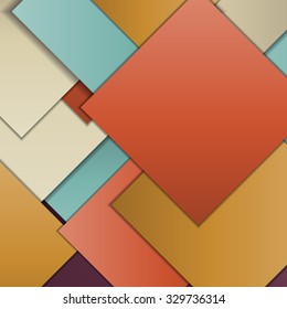 Stack of random rectangles hovering in space on a flat surface. Abstract background in the paradigm of material design. Perfect background texture with multiple colors and 3d effects.