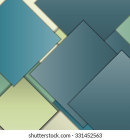 Stack of random rectangles hovering in space on a flat surface. Abstract background in the paradigm of material design. Perfect background texture with multiple colors and 3d effects.