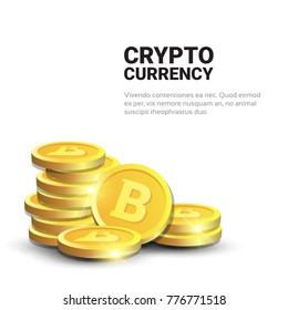 Stack Of Realistic Golden Bitcoins On White Background With Copy Space Web Digital Money Crypto Currency Concept Vector Illustration