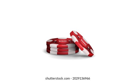 Stack of realistic red chips for casino isolated on white background