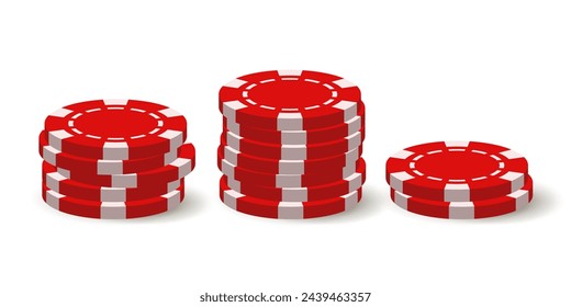 Stack of red chips. 3D vector illustration isolated on white background.