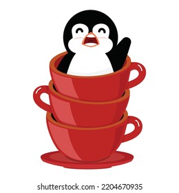 Stack Of Red Cups With Penguin Vector