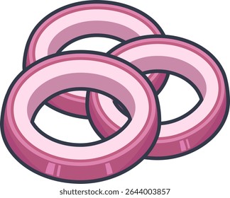 A stack of red onion rings in pink-purple shades, illustrated in a cartoon style. Great for cooking and food-related designs.