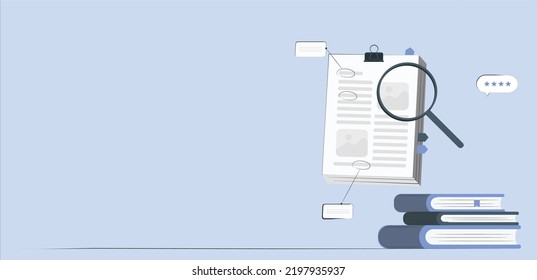 Stack of report paper documents with magnifying glass. Concept of business and search. Stack of report paper documents with magnifying glass. Concept of business and search.