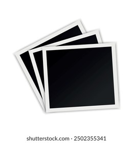 Stack of retro photo cards. Blank instant photo frames isolated on white background. Vector illustration