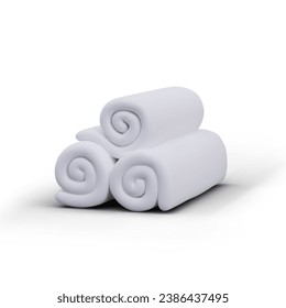 Stack of rolled white towels. Folded cloth napkins. Table textiles. Vector illustration with shadows. Textiles for hotel, home. Image for online store, application, website