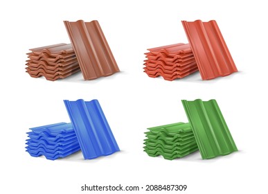 Stack of roof tiles. Сolored. Building materials. Vector illustration