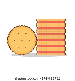 Stack Of Round Biscuit Cookies Vector Icon Illustration. Cracker Biscuits Flat Icon