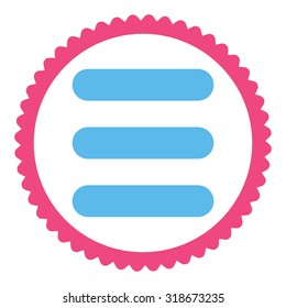 Stack round stamp icon. This flat vector symbol is drawn with pink and blue colors on a white background.