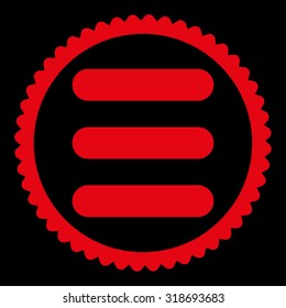 Stack round stamp icon. This flat vector symbol is drawn with red color on a black background.