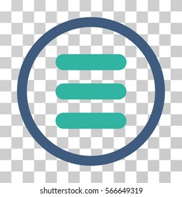 Stack rounded icon. Vector illustration style is flat iconic bicolor symbol inside a circle, cobalt and cyan colors, transparent background. Designed for web and software interfaces.