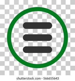 Stack rounded icon. Vector illustration style is flat iconic bicolor symbol inside a circle, green and gray colors, transparent background. Designed for web and software interfaces.