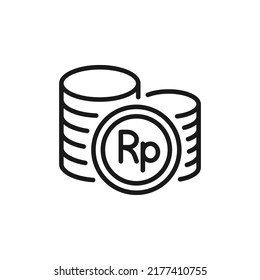 Pila de monedas de rupias. Signo de moneda, estilo de línea de icono de dinero aislado en fondo blanco. Ilustración del vector 