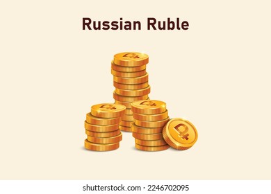 Stack of Russian Ruble gold coins. Realistic 3D gold coins. Ecommerce free credit concept.