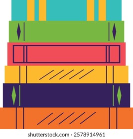 A stack of school books. Isolated vector illustration.