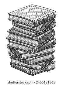 Stack of school books. Textbooks in pile. Education concept. Hand drawn sketch vector drawing