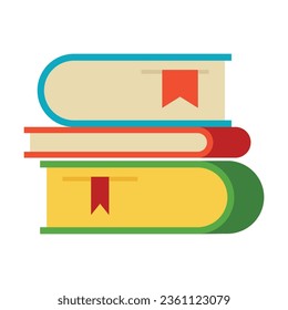 Pila vectorial de libros de texto escolares. Libros gruesos con marcadores. Icono de vector plano multicolor que representa el concepto de elementos escolares aislados en fondo blanco