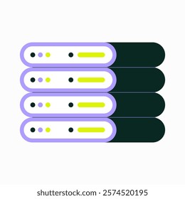 Stack Of Servers In Flat Vector Illustration Symbolizing Data Storage, Cloud Hosting, And IT Infrastructure, Isolated On White Background