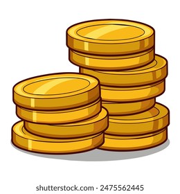 A stack of shiny gold coins displayed on a plain white surface