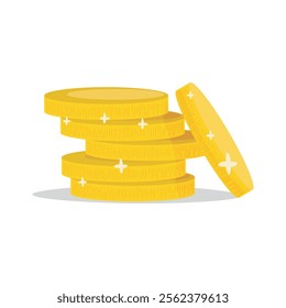 Stack of shiny golden coins illustration on a white background, ideal for finance, savings, wealth, or business concepts in design projects.