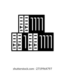 Pila del estilo negro del relleno del icono de los contenedores de envío en el fondo blanco aislado