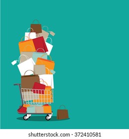 Stack of shopping bags in a cart background. EPS 10 vector stock illustration