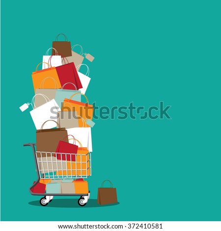 Stack of shopping bags in a cart background. EPS 10 vector stock illustration