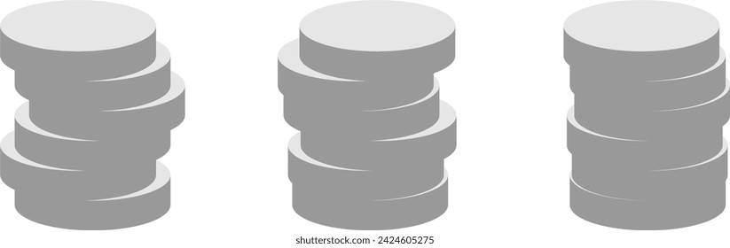 Stack of Silver Coins Icon or Cryptocurrency Token Icon Set. Vector Image.