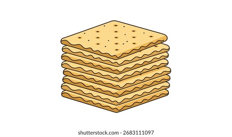 Uma pilha de bolachas quadradas fica sobre um fundo branco.