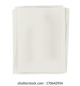 Stack of squared sheets of paper isolated on white background