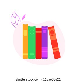 Stack of standing closed books with colorful covers isolated on white background with decoration for studying or reading leisure concept in flat vector illustration.
