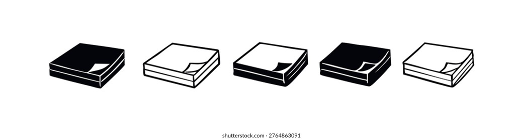 Stack of Sticky Notes and Memo Pads Icons with Folded Corners