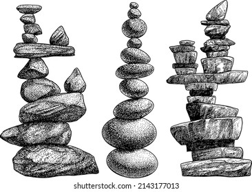 Stack of stones illustration, drawing, engraving, ink, line art, vector