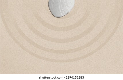 Stack Stones on Sand beach texture with simple spiritual pattern,Japanese Zen Garden with pebbles on concentric circles lines on sand background,Zen like concept Design for Name Card or Banner